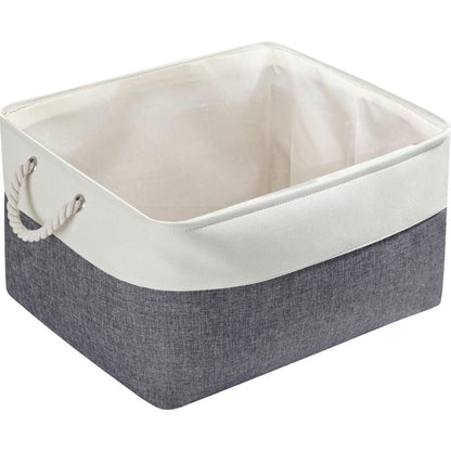 Foldable Canvas Storage Baskets | Linen & Cotton | Cold Grey and White