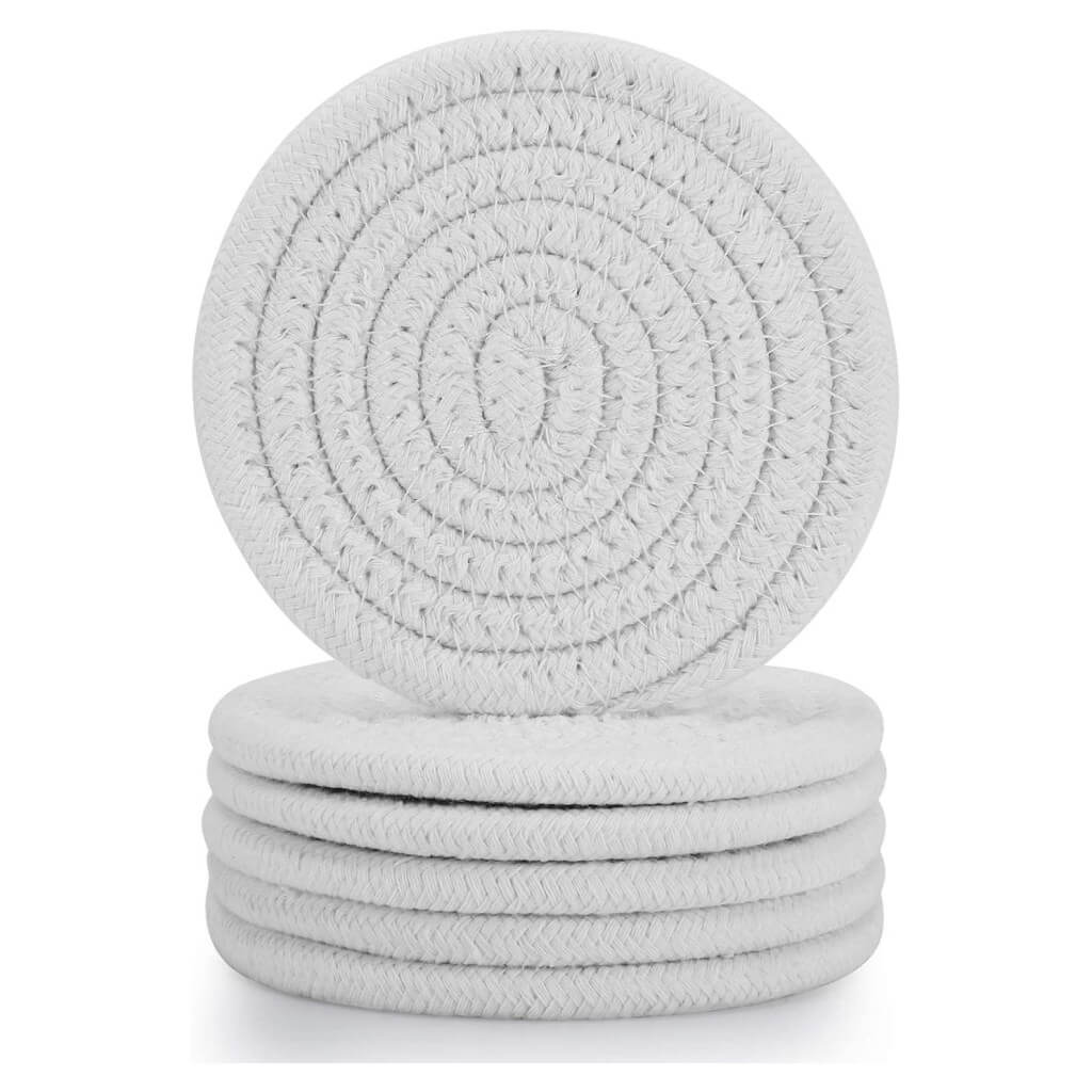 Cotton Rope Coasters | Eco-Friendly & Absorbent | Set of 6 (White)