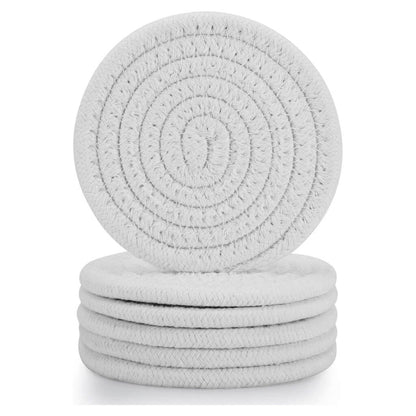 Cotton Rope Coasters | Eco-Friendly & Absorbent | Set of 6 (White)
