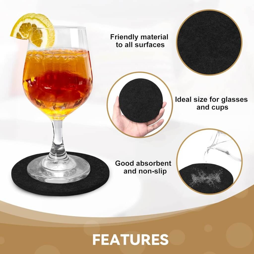 Felt Coaster Set | Non-Slip Design | 10 Pieces with Holder