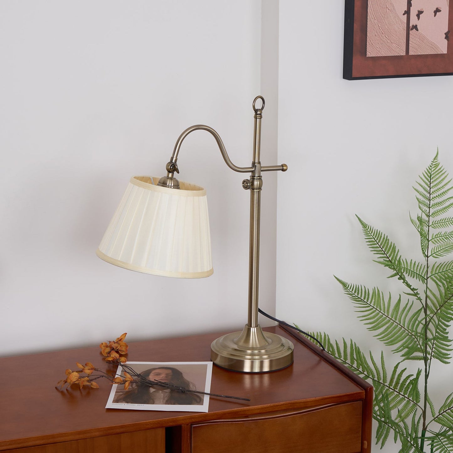 Suffolk Table Lamp | Antique Brass | Adjustable Cream Shade