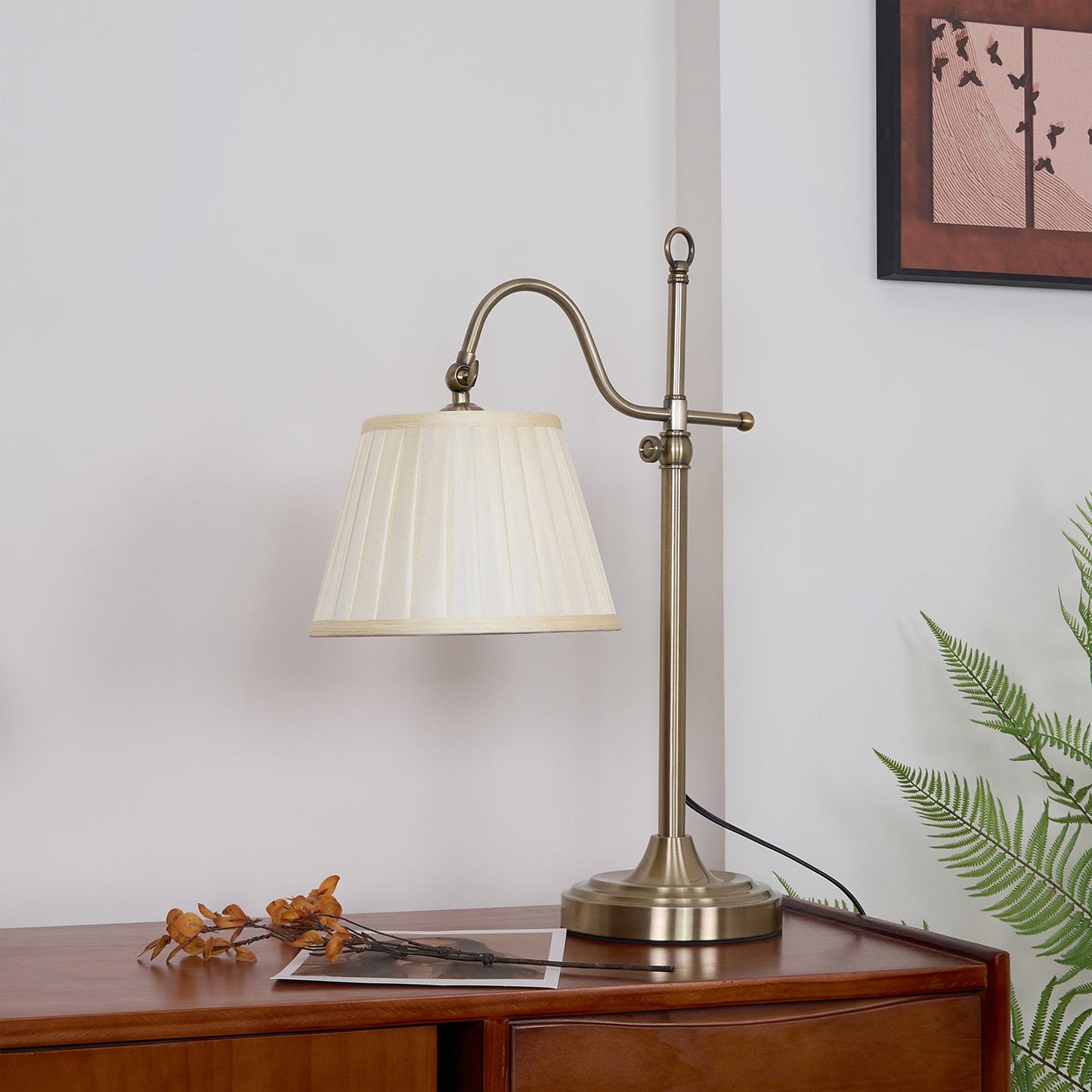 Suffolk Table Lamp | Antique Brass | Adjustable Cream Shade