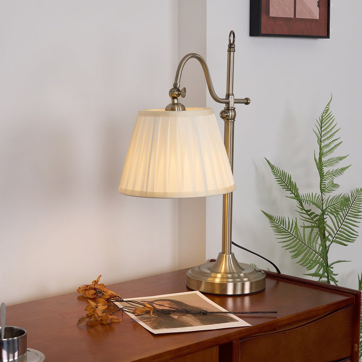 Suffolk Table Lamp | Antique Brass | Adjustable Cream Shade
