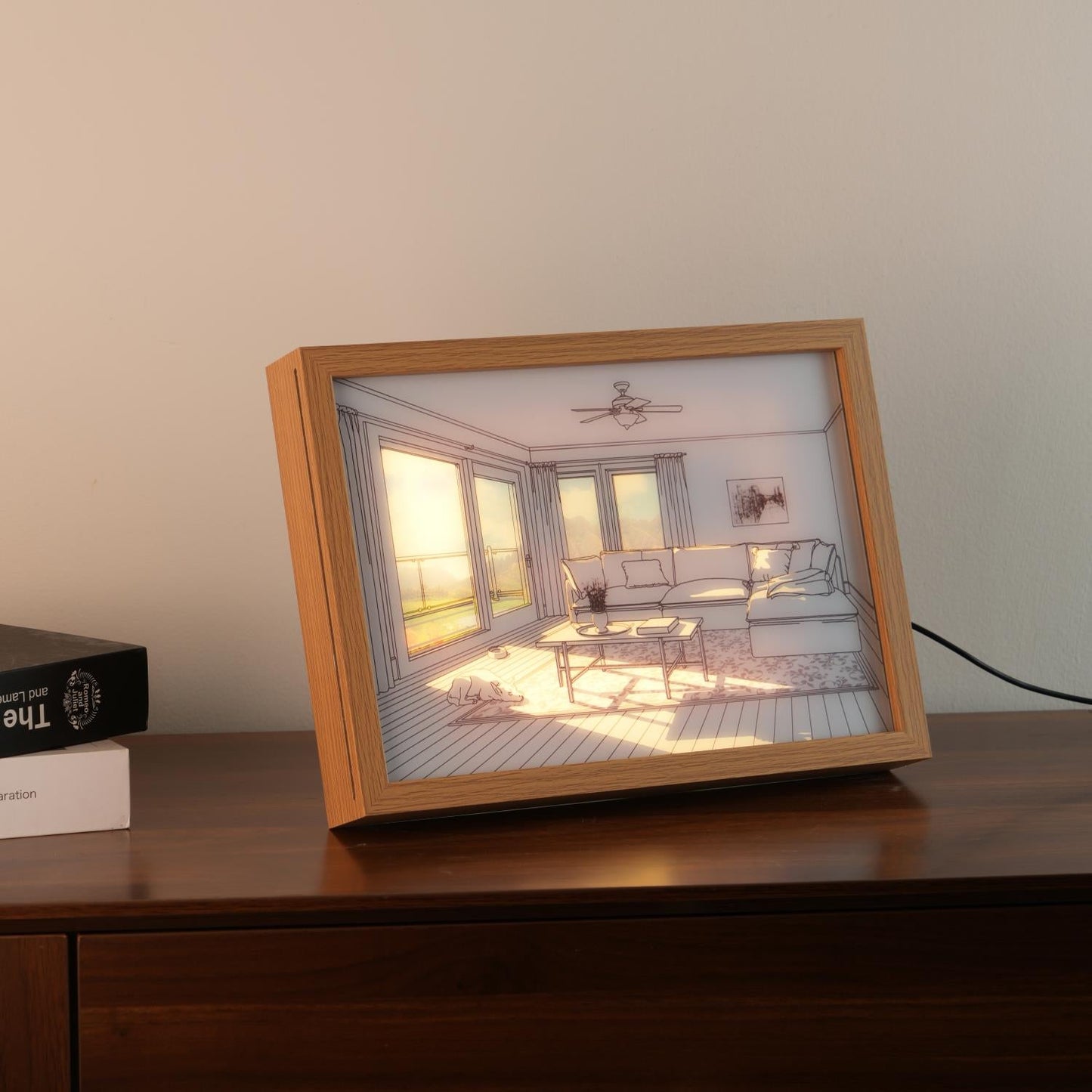 Dog Sunbathing Mural Art Lamp | Wood & Acrylic | Warm, Neutral, Cool Light