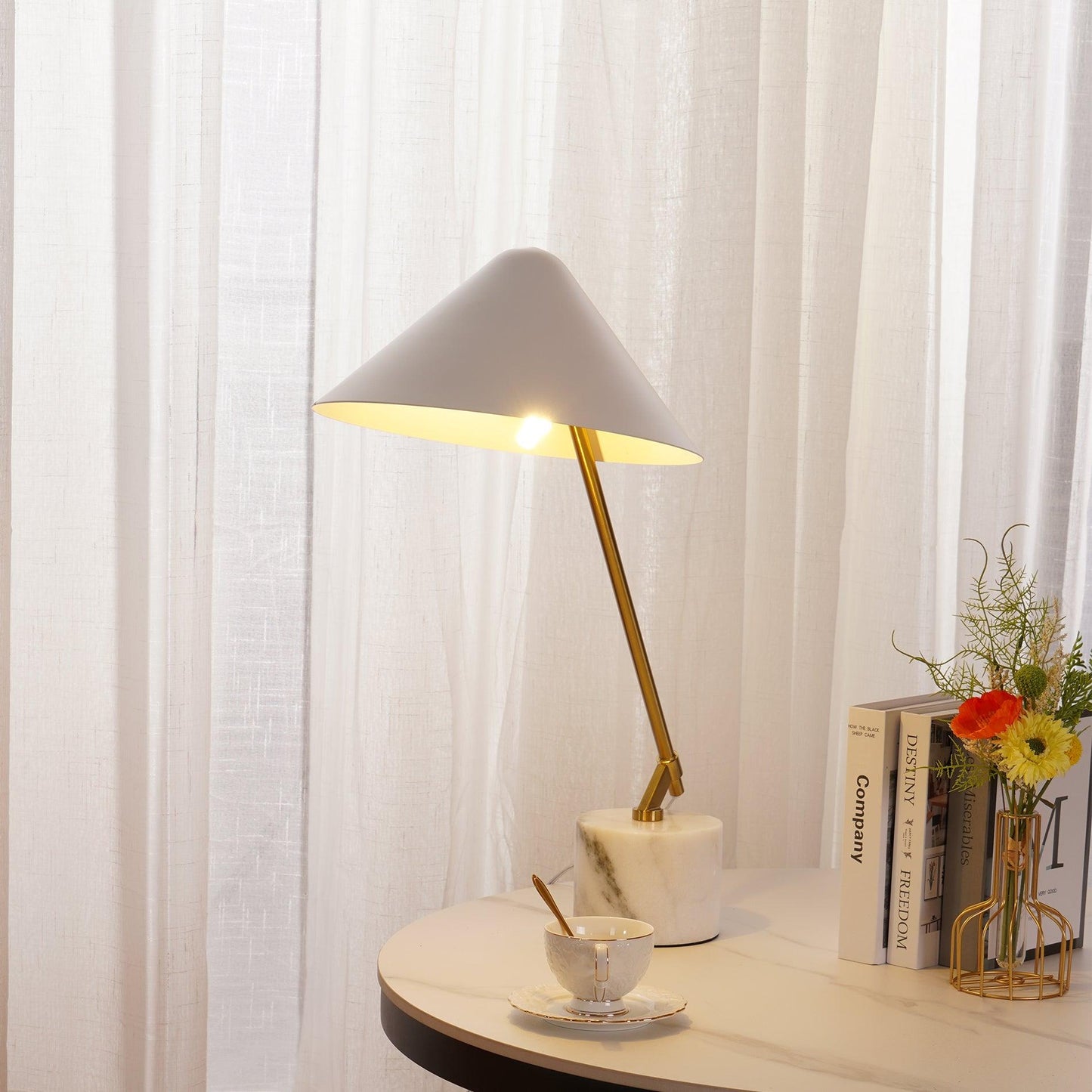 Minimalist Desk Lamp | White Aluminum Shade | Adjustable Steel Arm