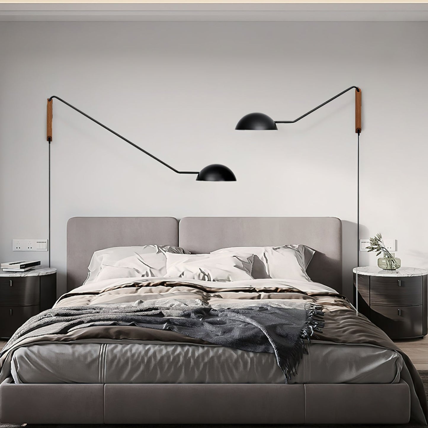 Swing Dome Wall Light Set | Wood & Aluminum | White and Black Finish
