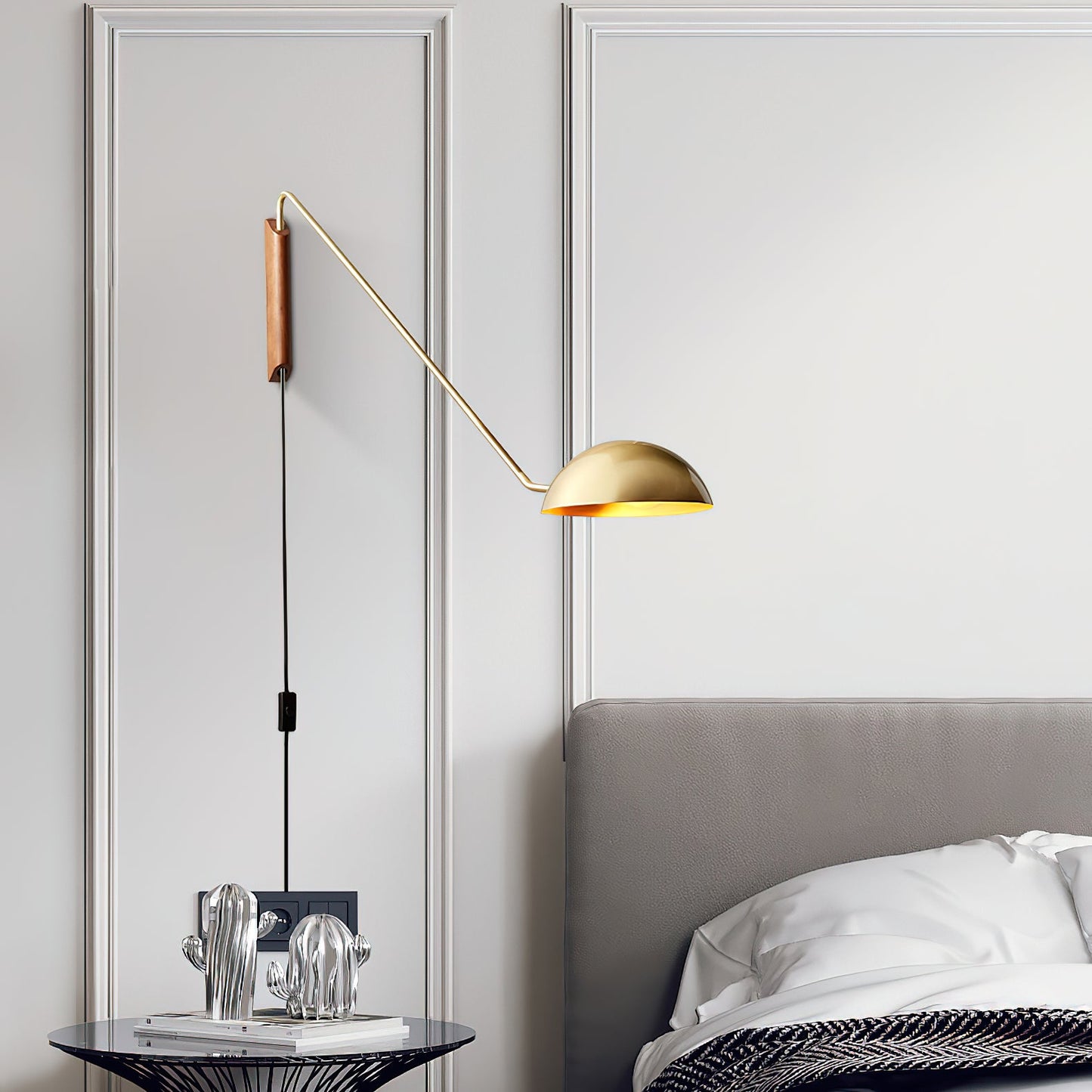 Swing Dome Wall Light Set | Wood & Aluminum | White and Black Finish