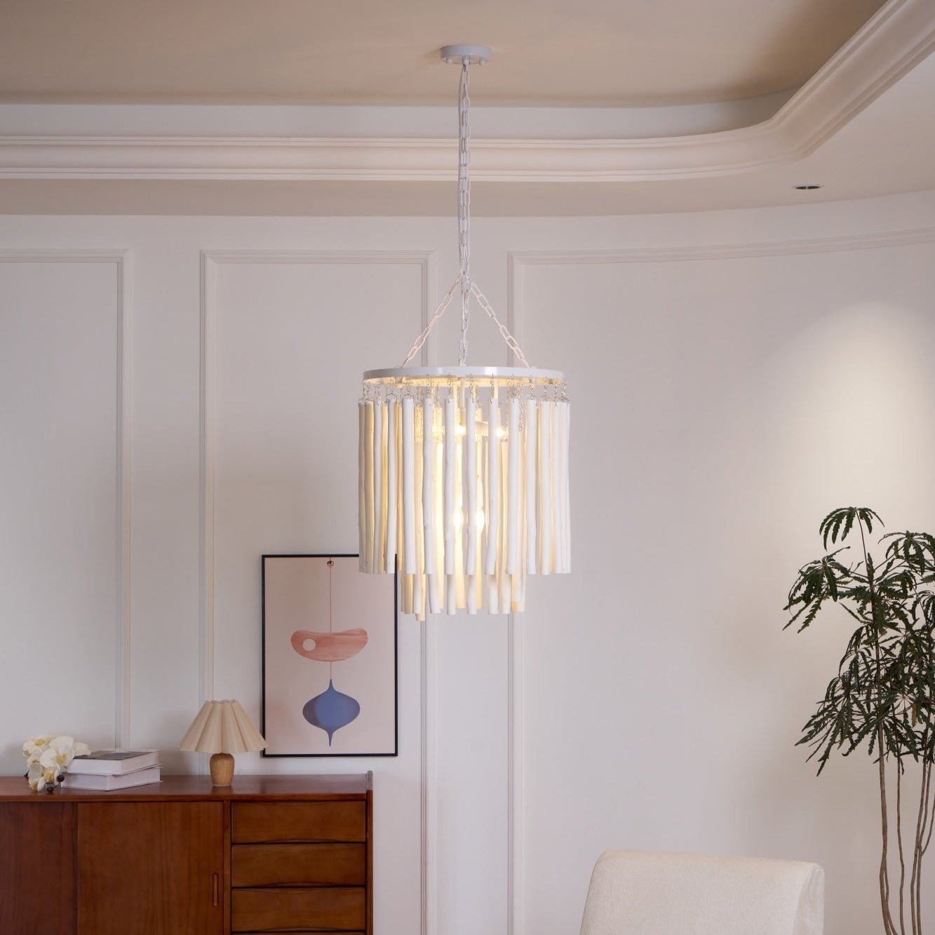 Swinton Chandelier | White Wood & Metal | Multiple Head Options