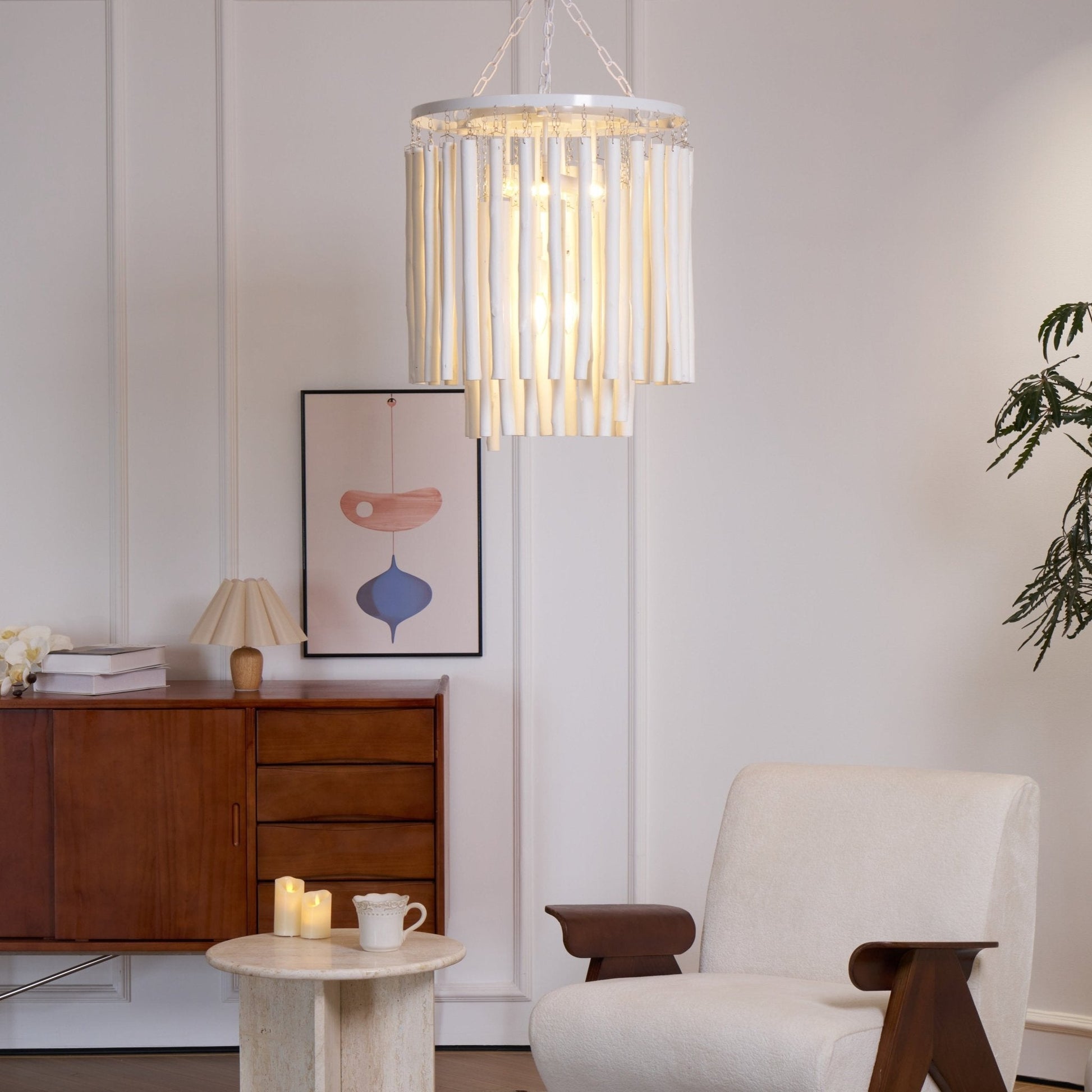 Swinton Chandelier | White Wood & Metal | Multiple Head Options