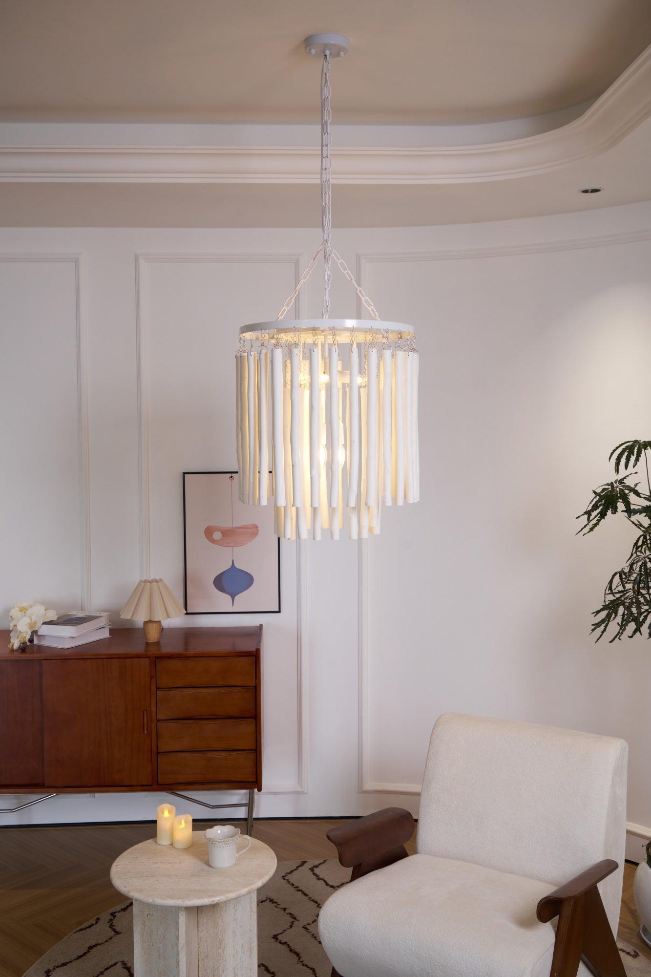 Swinton Chandelier | White Wood & Metal | Multiple Head Options