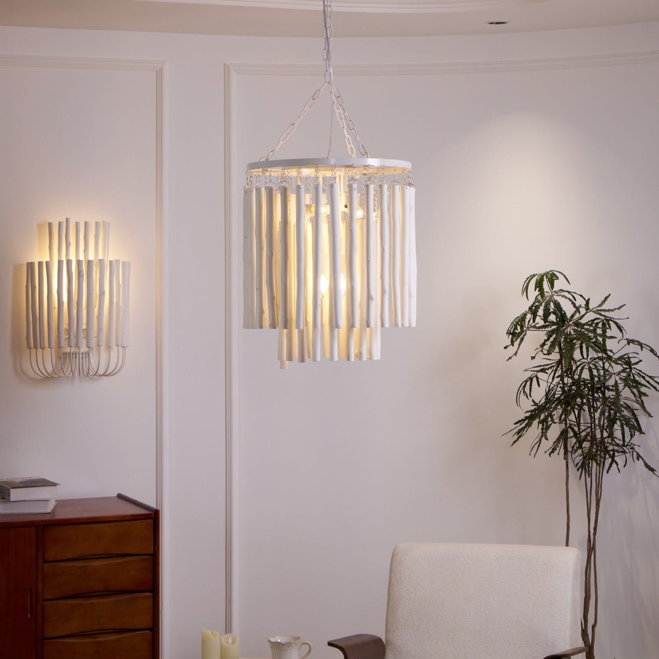 Swinton Chandelier | White Wood & Metal | Multiple Head Options