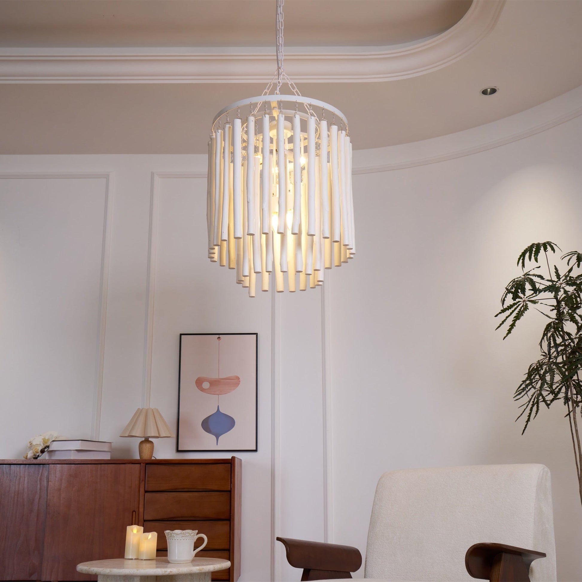 Swinton Chandelier | White Wood & Metal | Multiple Head Options