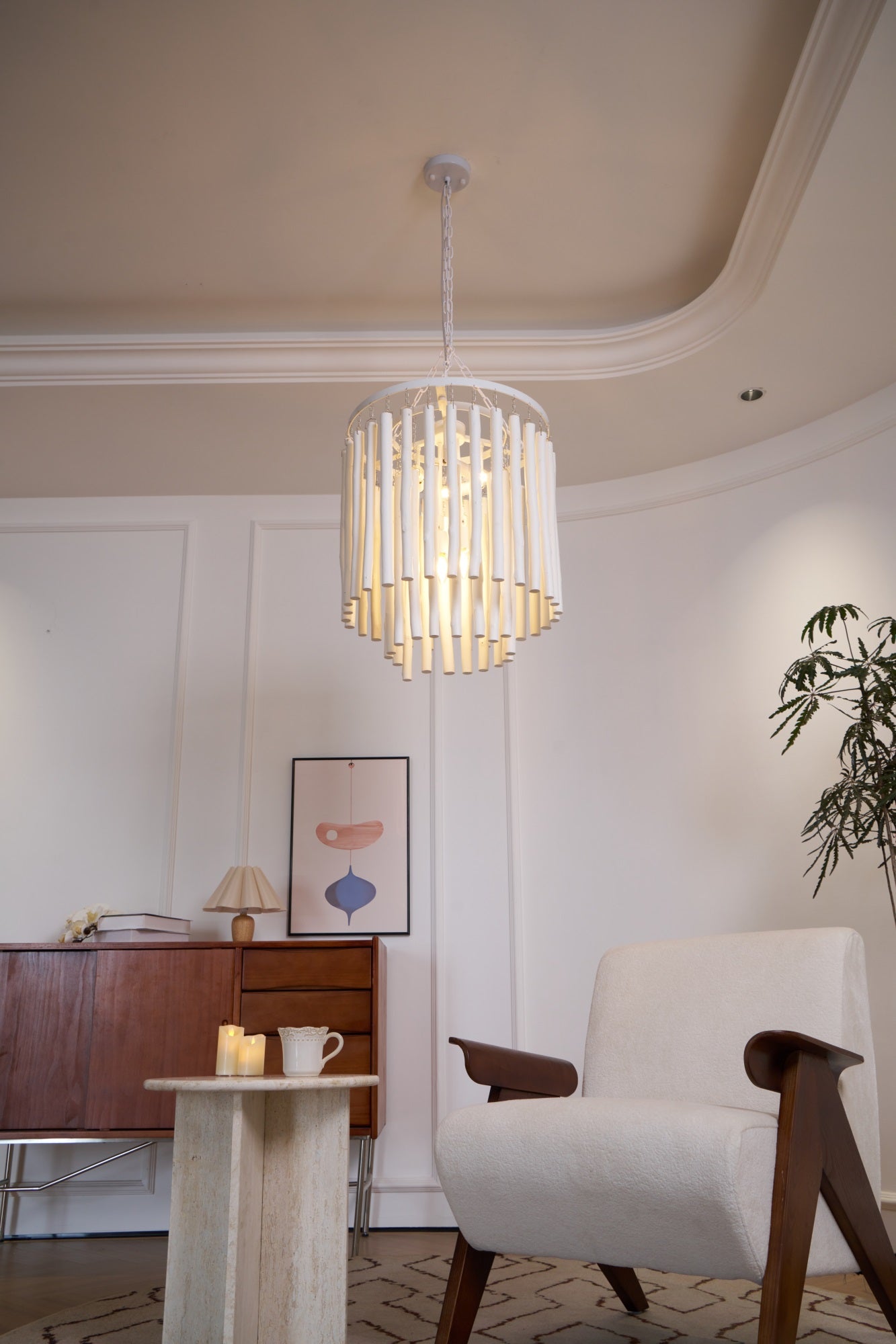 Swinton Chandelier | White Wood & Metal | Multiple Head Options