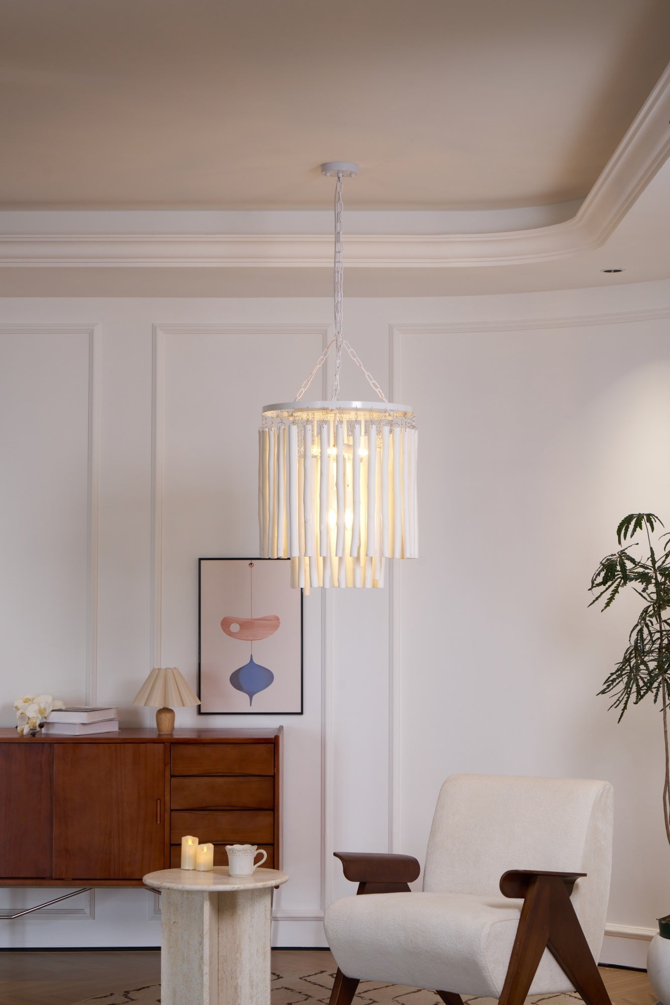 Swinton Chandelier | White Wood & Metal | Multiple Head Options
