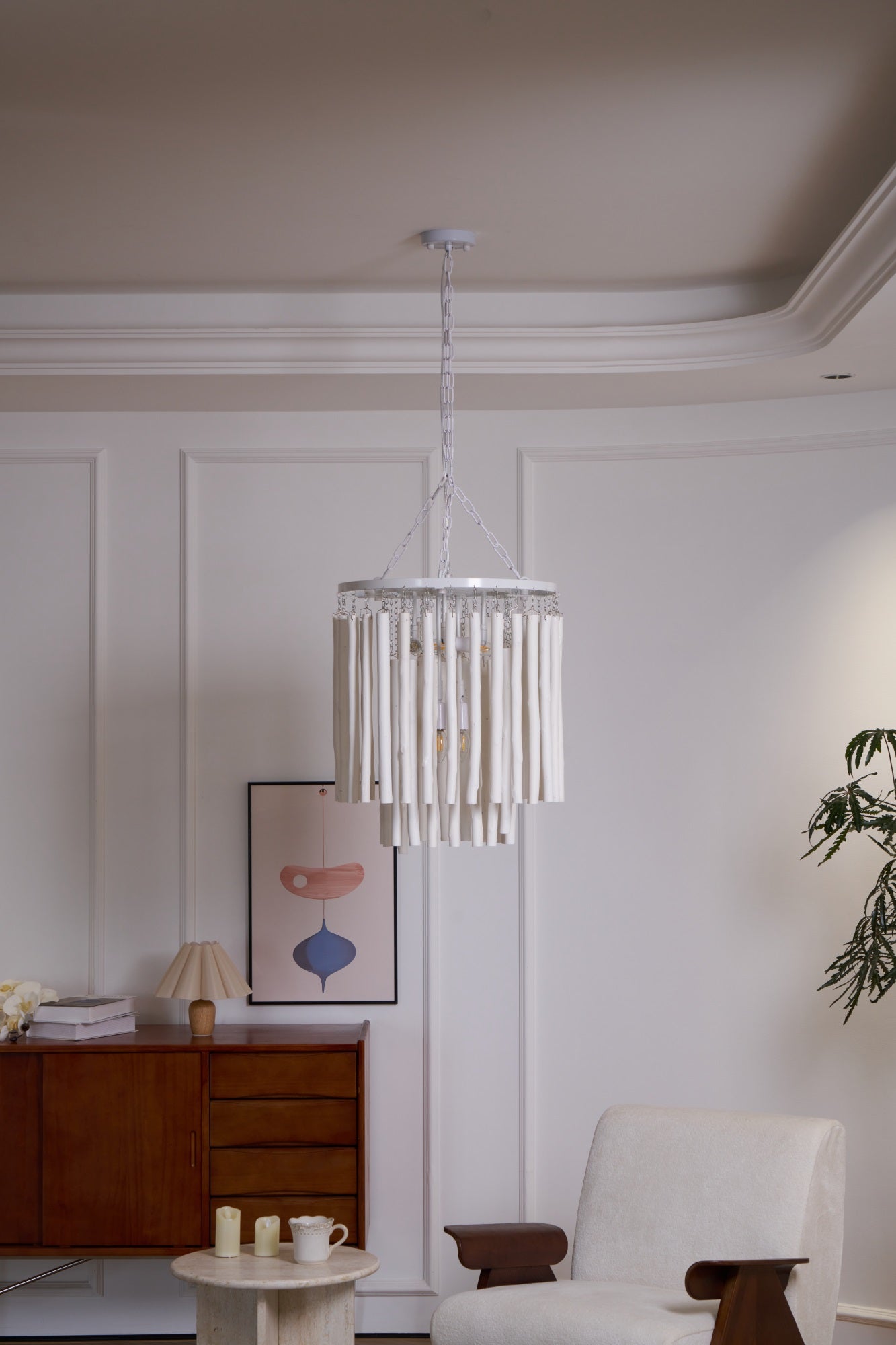 Swinton Chandelier | White Wood & Metal | Multiple Head Options