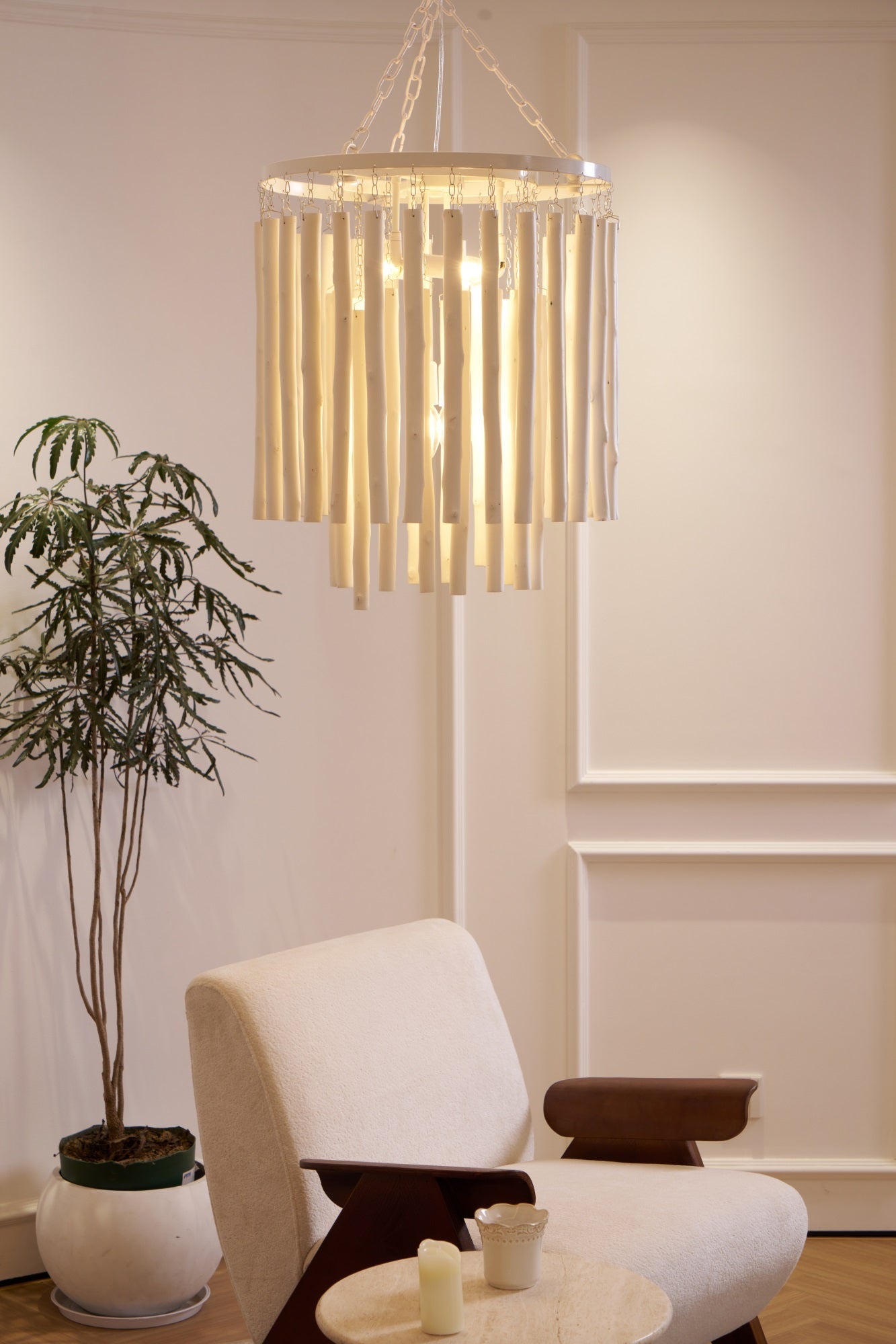 Swinton Chandelier | White Wood & Metal | Multiple Head Options