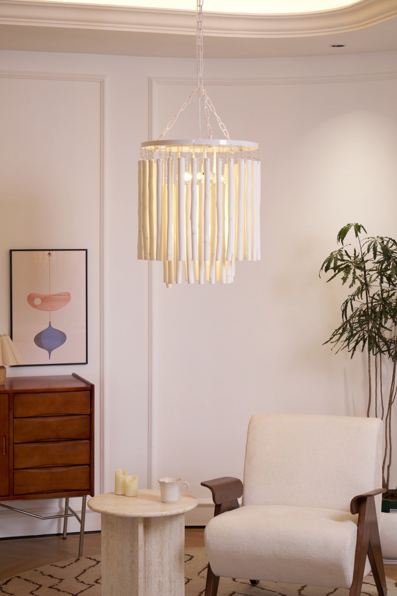 Swinton Chandelier | White Wood & Metal | Multiple Head Options