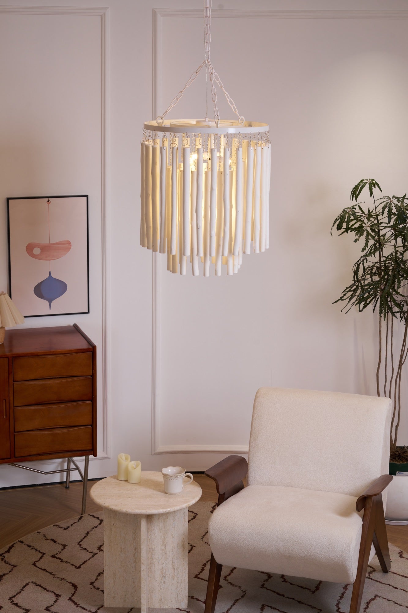 Swinton Chandelier | White Wood & Metal | Multiple Head Options