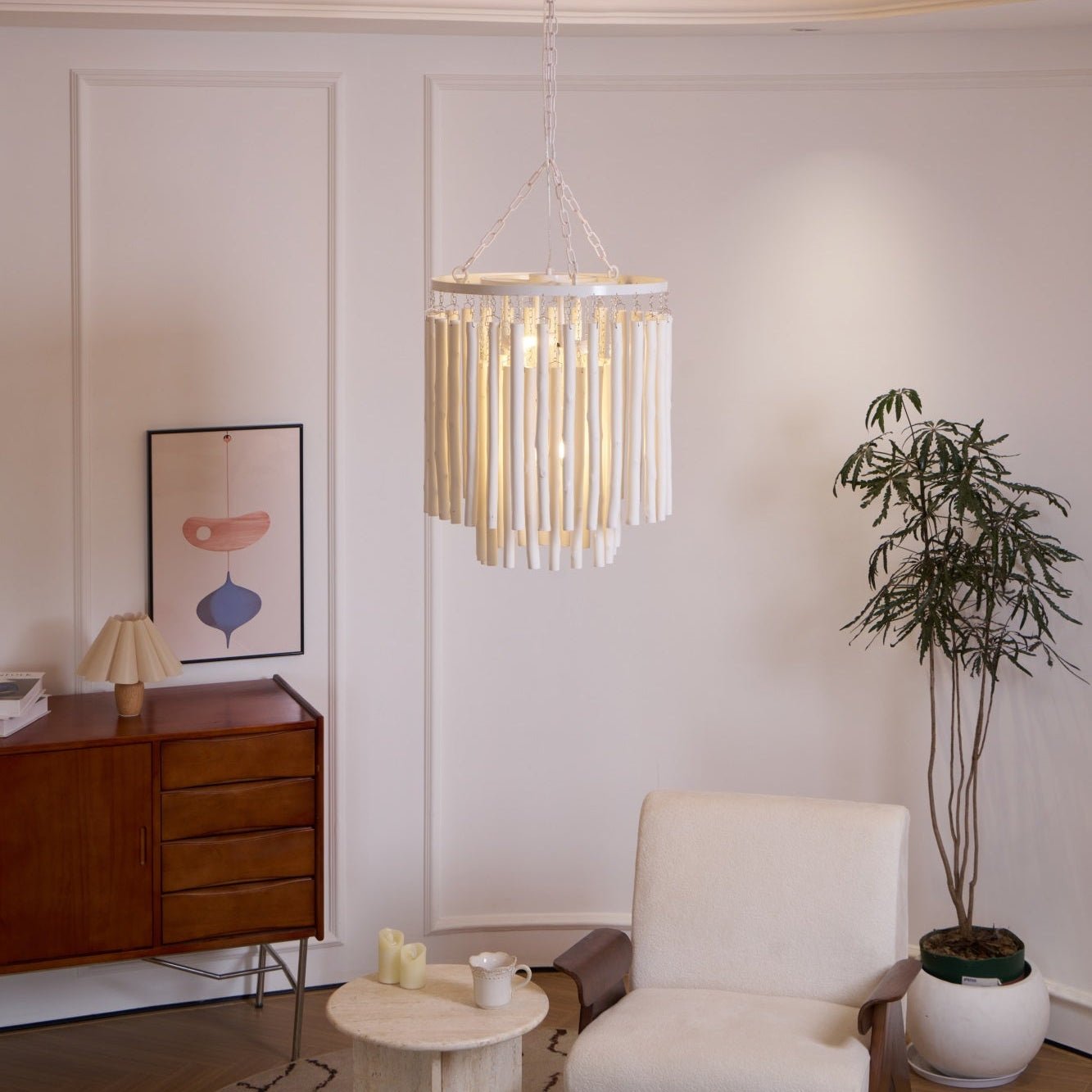 Swinton Chandelier | White Wood & Metal | Multiple Head Options