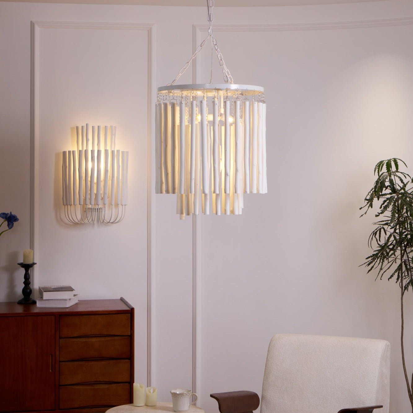 Swinton Chandelier | White Wood & Metal | Multiple Head Options