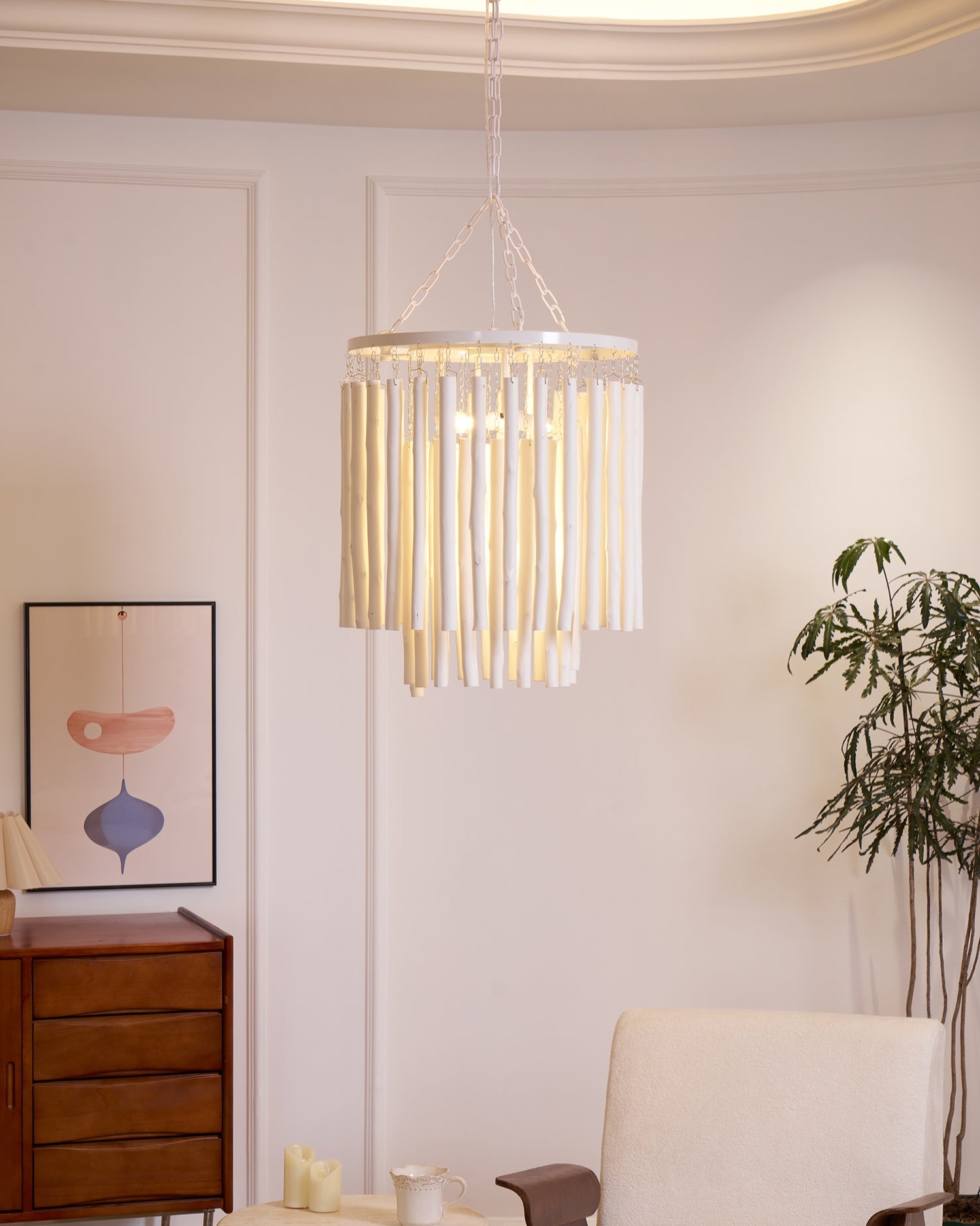 Swinton Chandelier | White Wood & Metal | Multiple Head Options