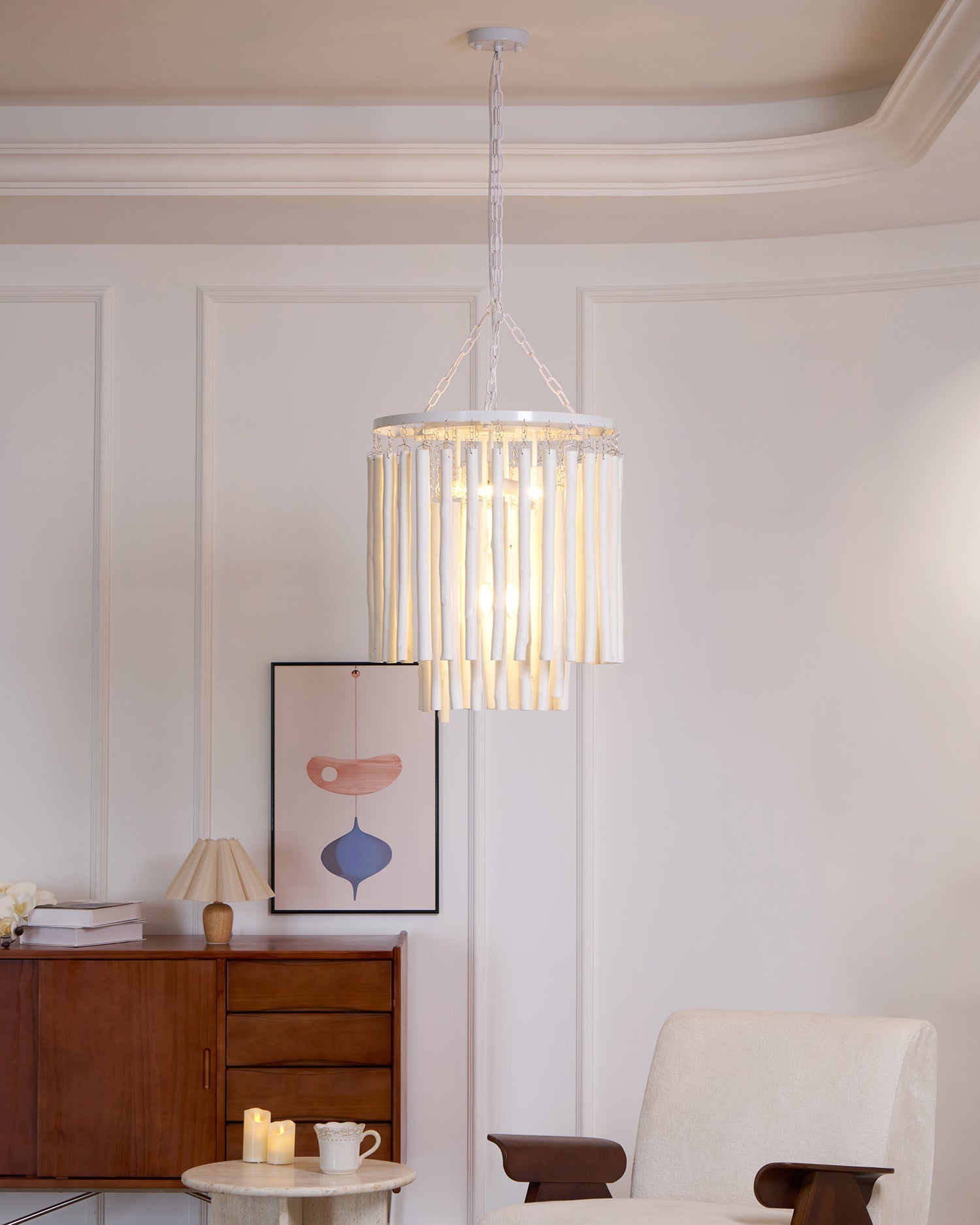 Swinton Chandelier | White Wood & Metal | Multiple Head Options