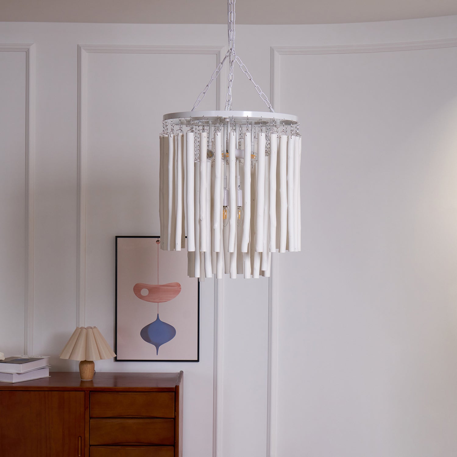 Swinton Chandelier | White Wood & Metal | Multiple Head Options