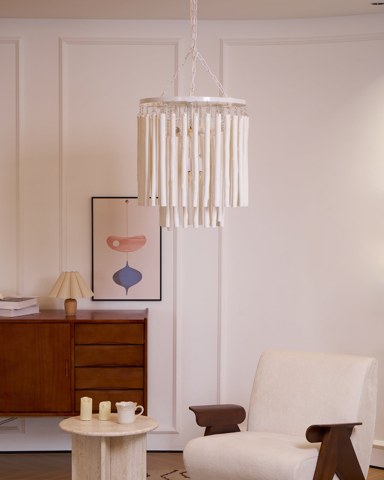 Swinton Chandelier | White Wood & Metal | Multiple Head Options