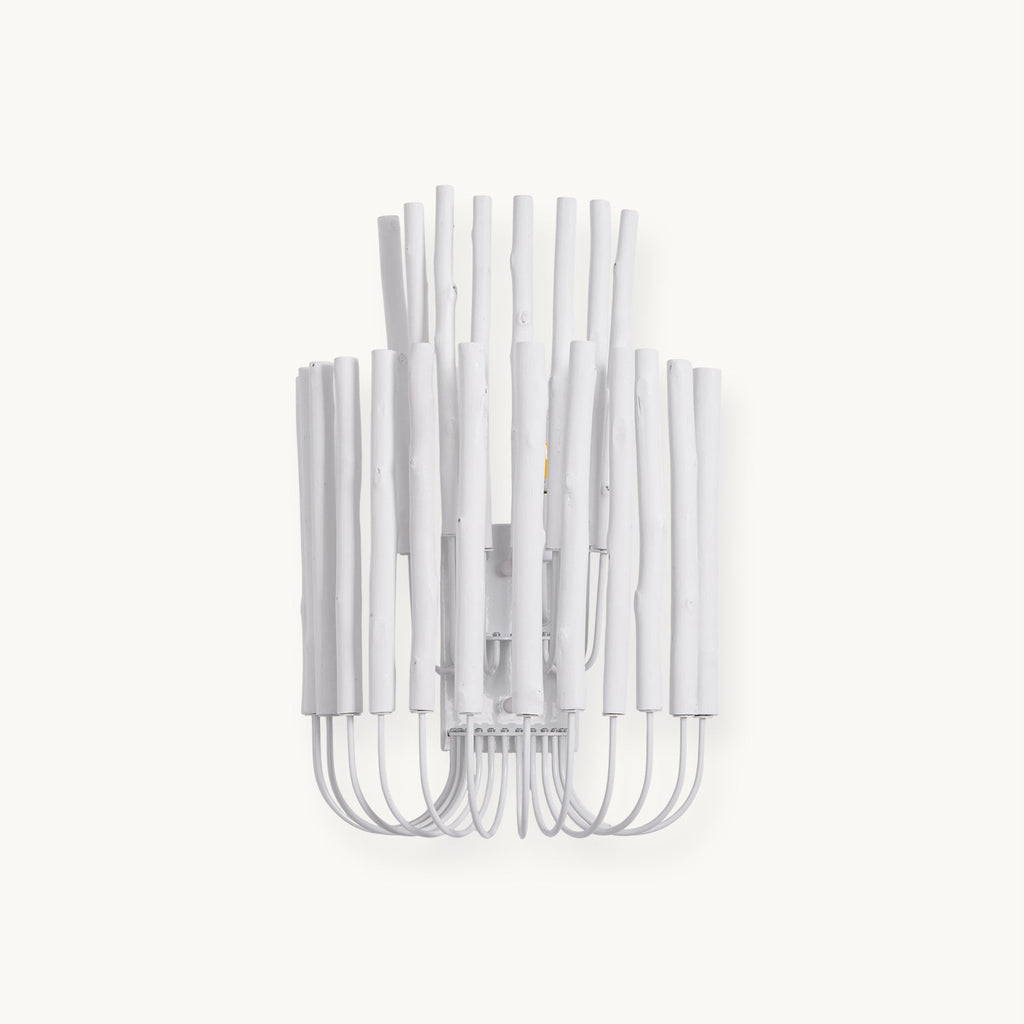 Swinton Wall Light | Layered Wood & Curved Iron | White