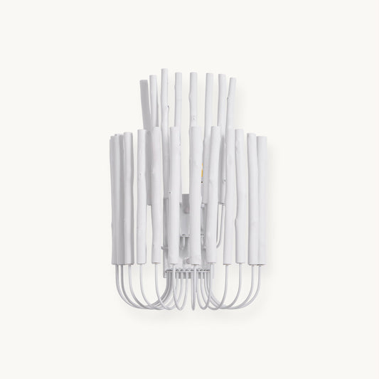 Swinton Wall Light | Layered Wood & Curved Iron | White