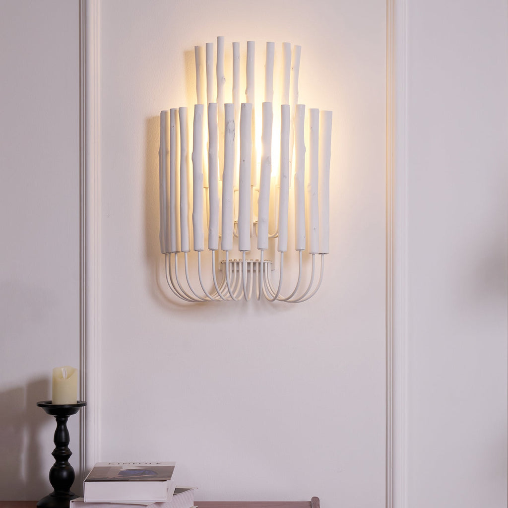 Swinton Wall Light | Layered Wood & Curved Iron | White