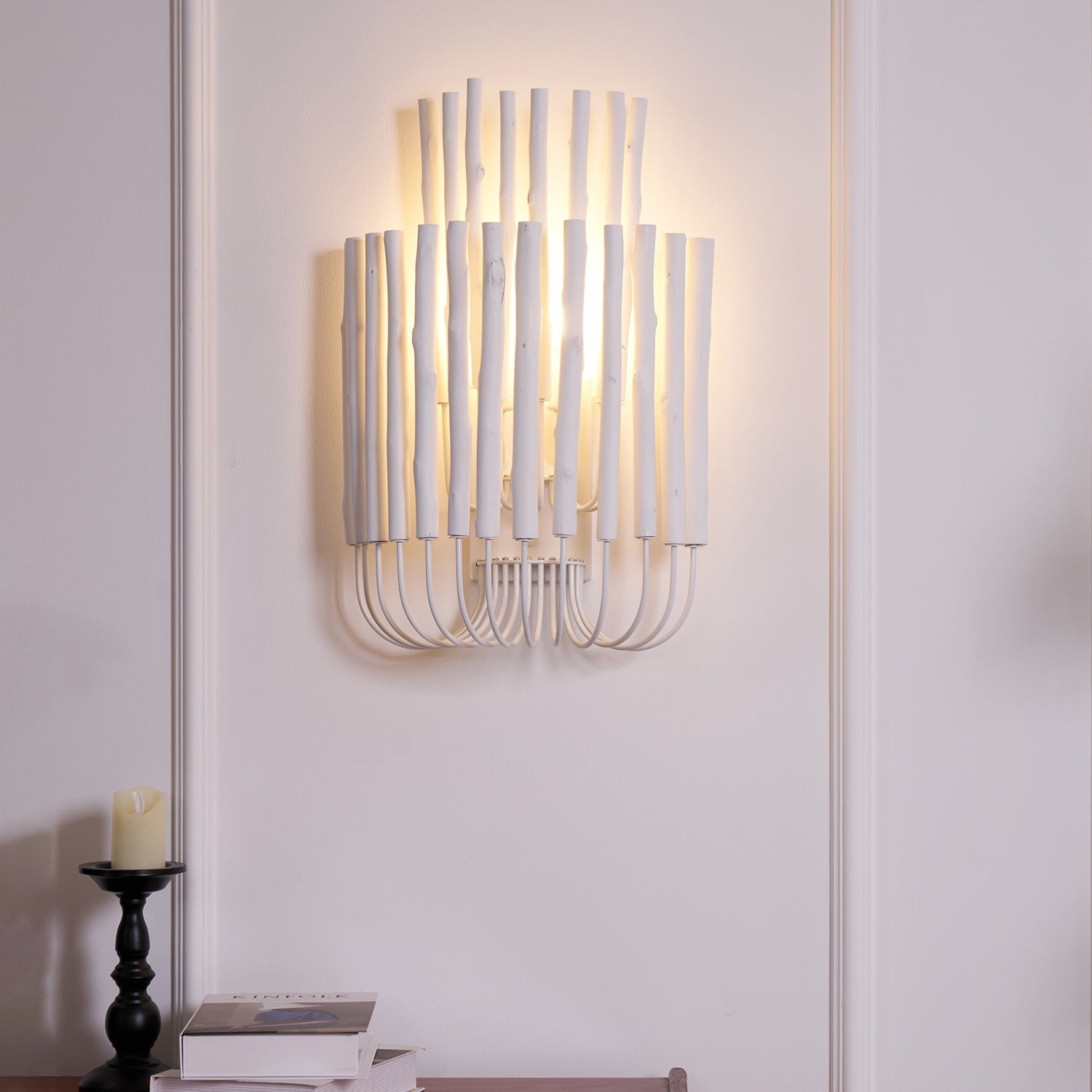 Swinton Wall Light | Layered Wood & Curved Iron | White