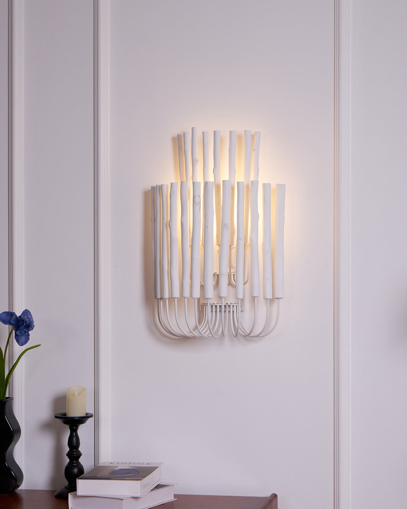 Swinton Wall Light | Layered Wood & Curved Iron | White