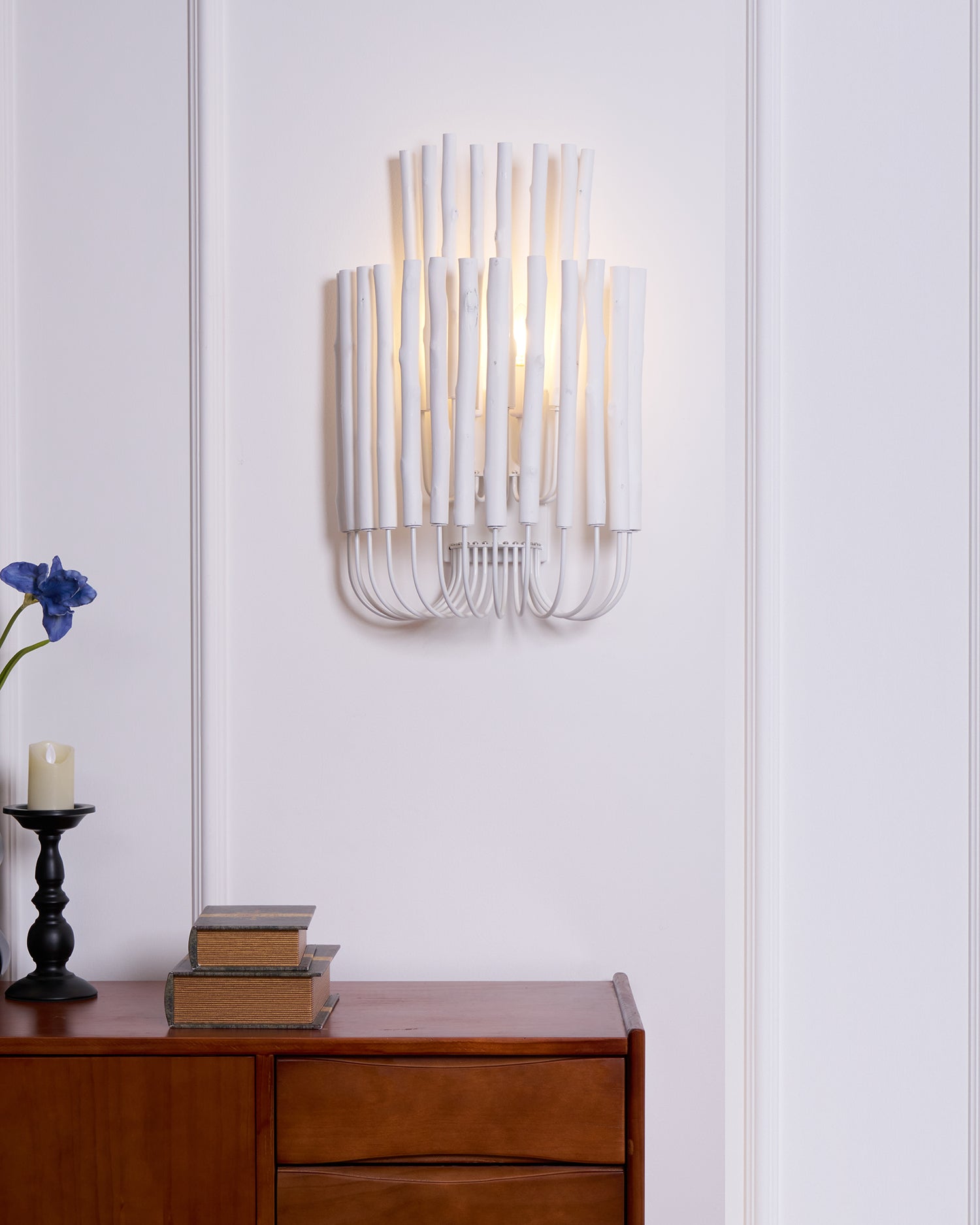 Swinton Wall Light | Layered Wood & Curved Iron | White
