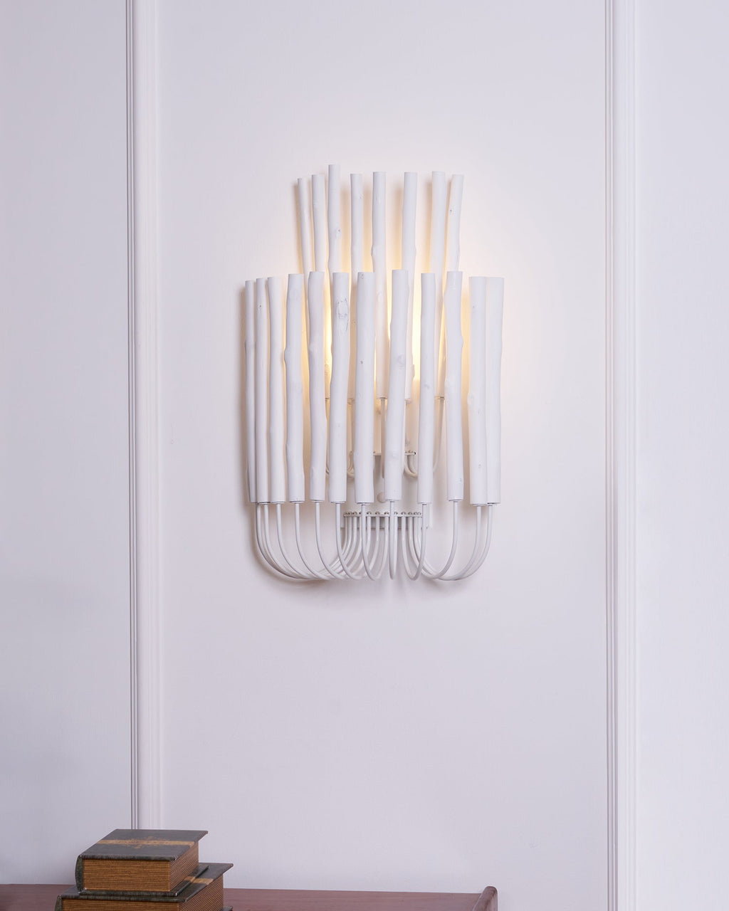 Swinton Wall Light | Layered Wood & Curved Iron | White