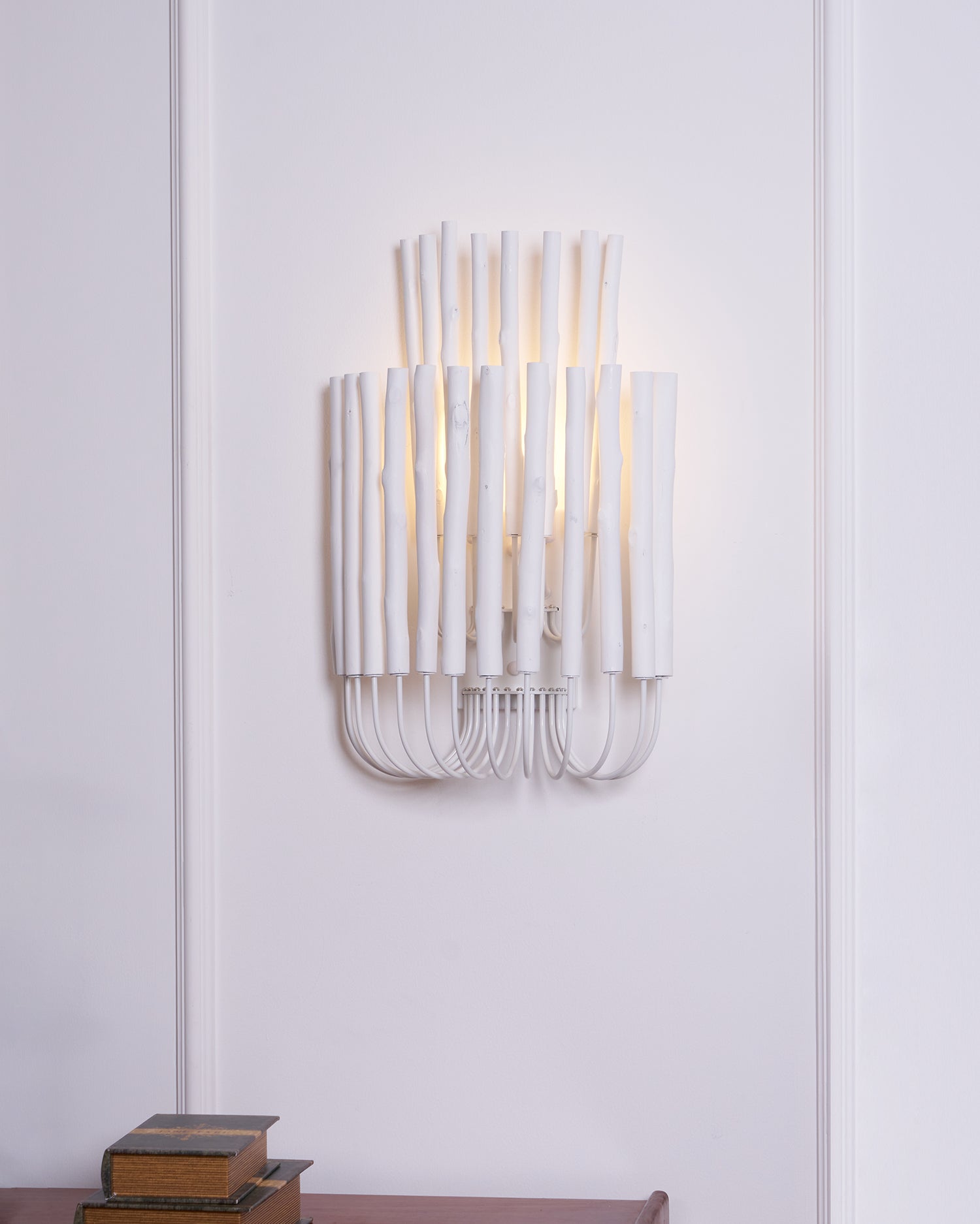 Swinton Wall Light | Layered Wood & Curved Iron | White