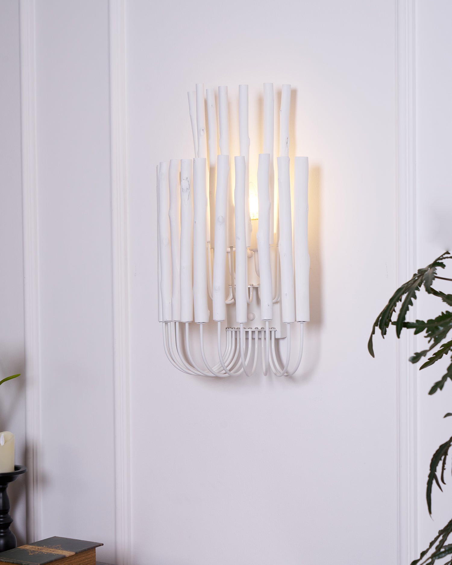 Swinton Wall Light | Layered Wood & Curved Iron | White