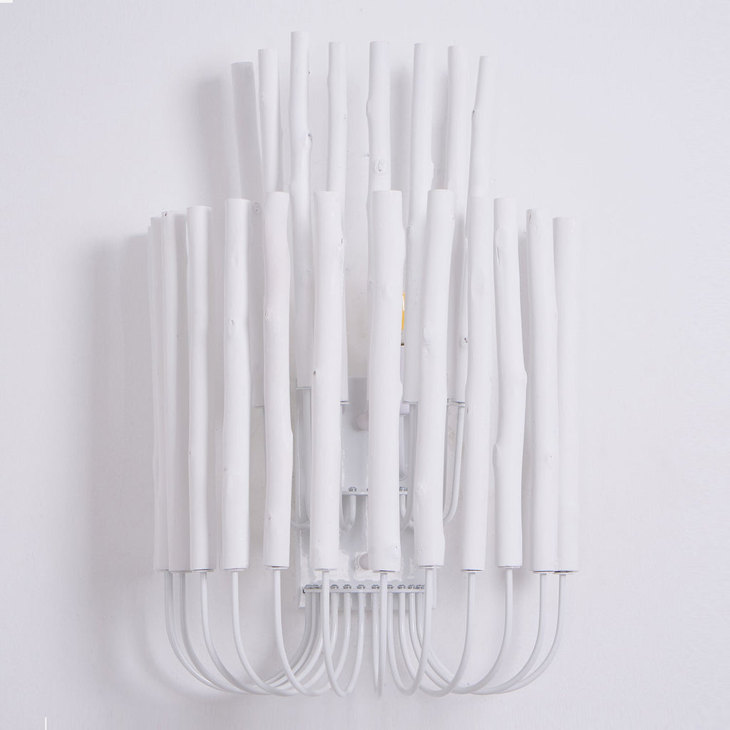 Swinton Wall Light | Layered Wood & Curved Iron | White