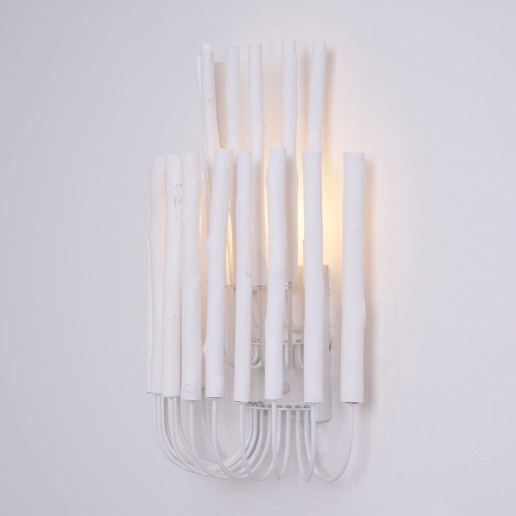 Swinton Wall Light | Layered Wood & Curved Iron | White