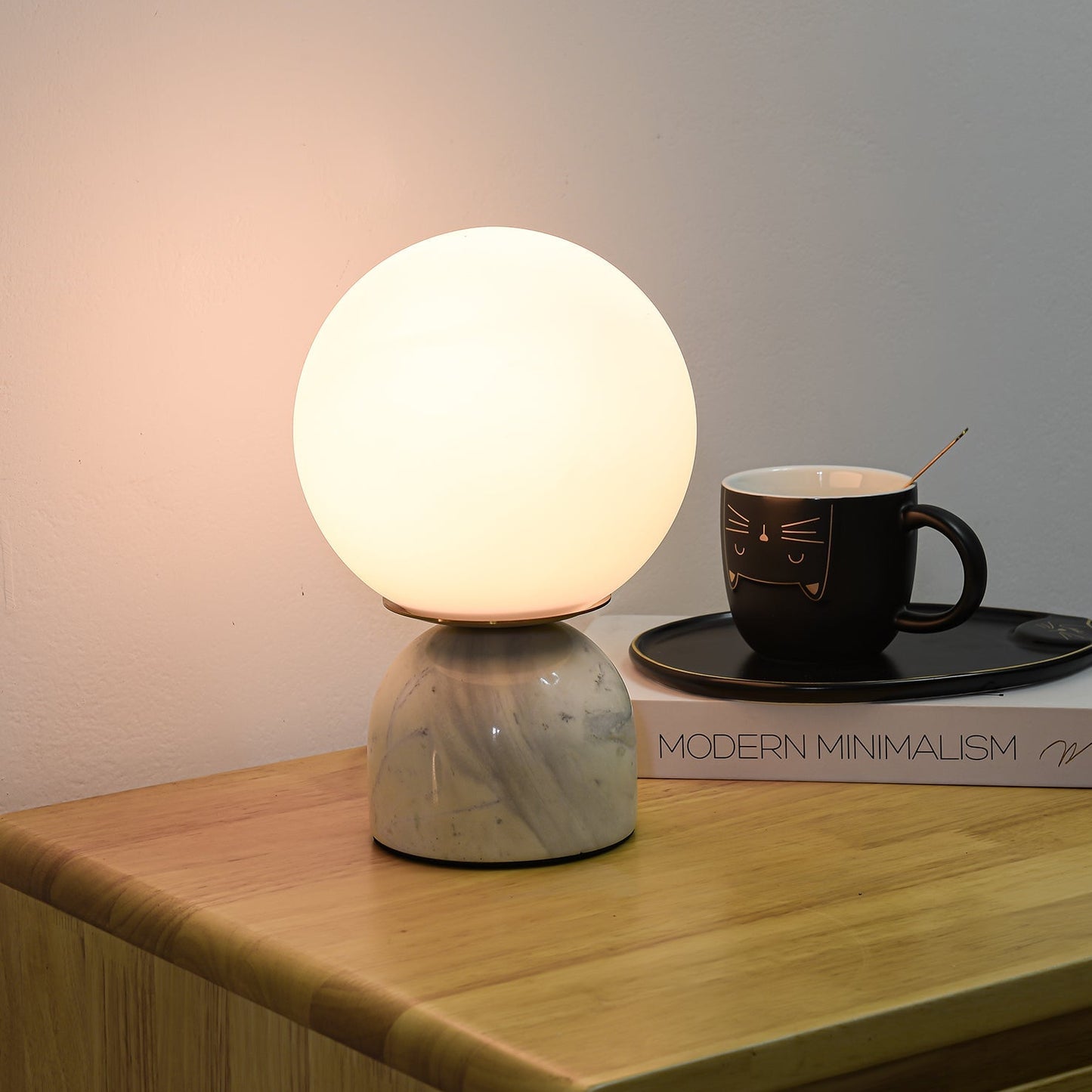 Marble Table Lamp | Elegant Glass Orb | White, Green, Black