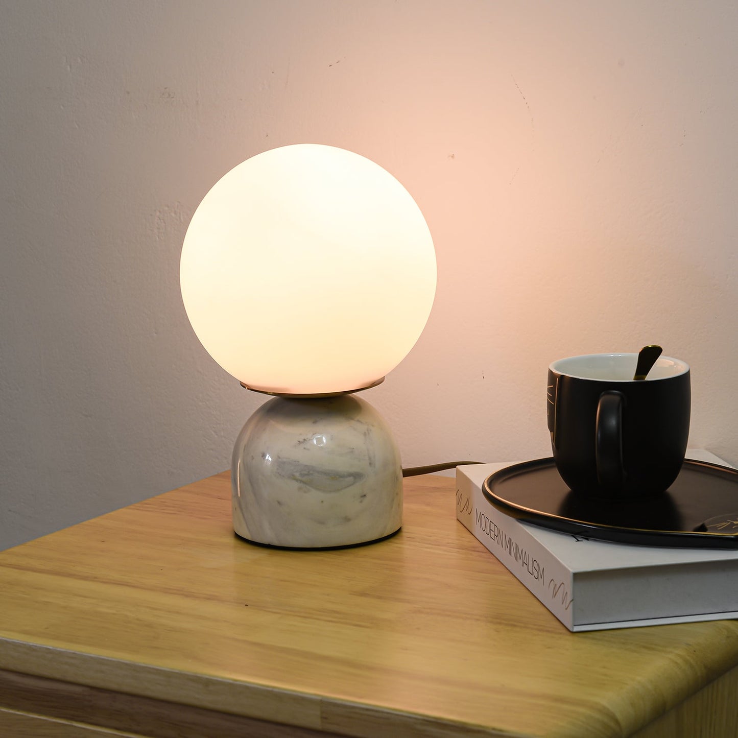 Marble Table Lamp | Elegant Glass Orb | White, Green, Black