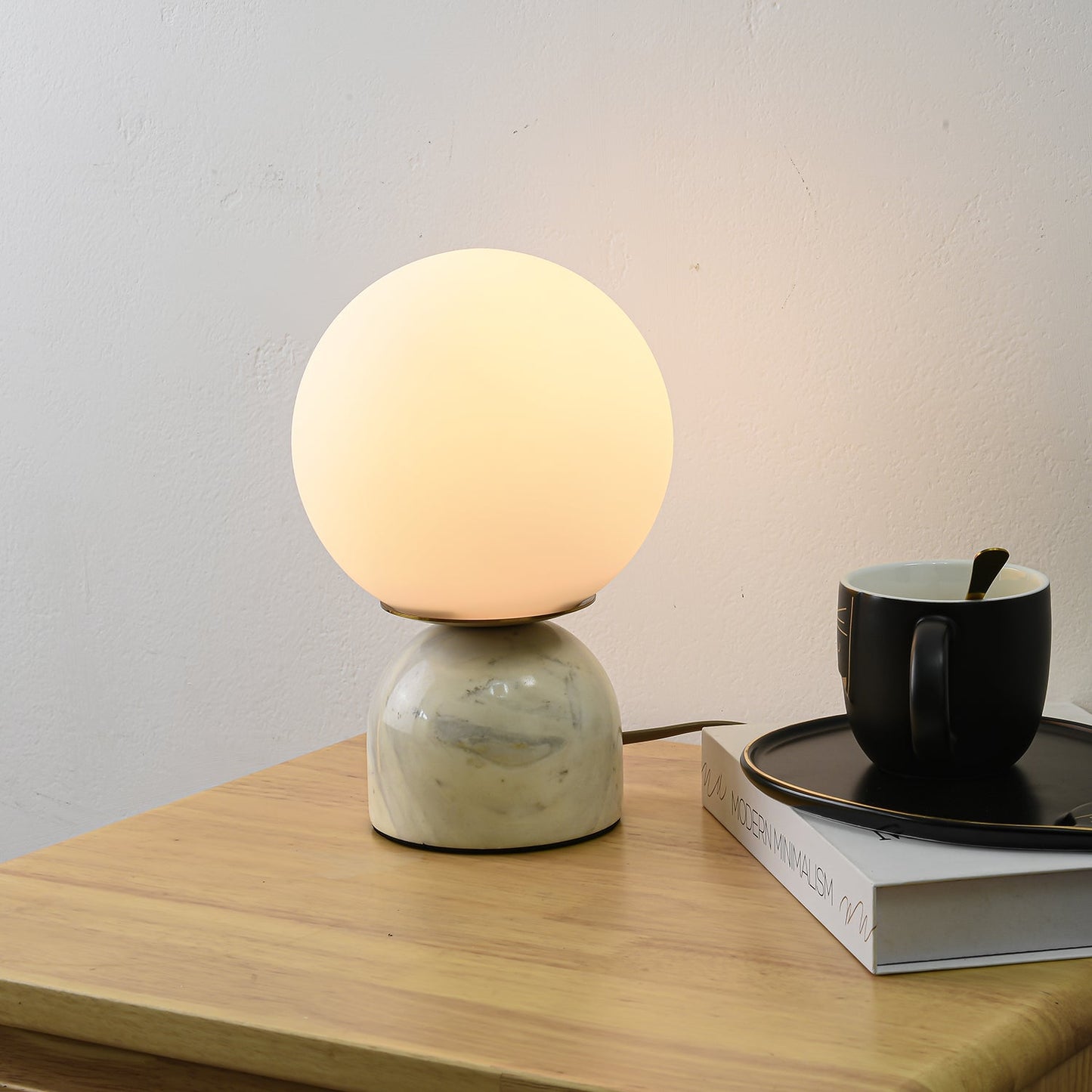 Marble Table Lamp | Elegant Glass Orb | White, Green, Black