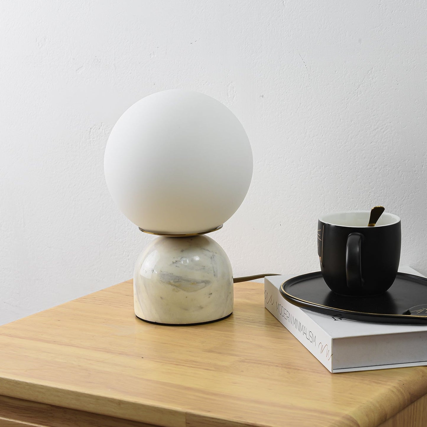 Marble Table Lamp | Elegant Glass Orb | White, Green, Black