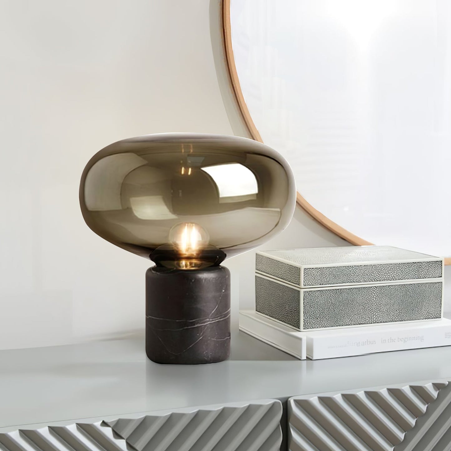Sylvaine Table Lamp | Frosted Glass & Black Marble | 23cm or 32cm