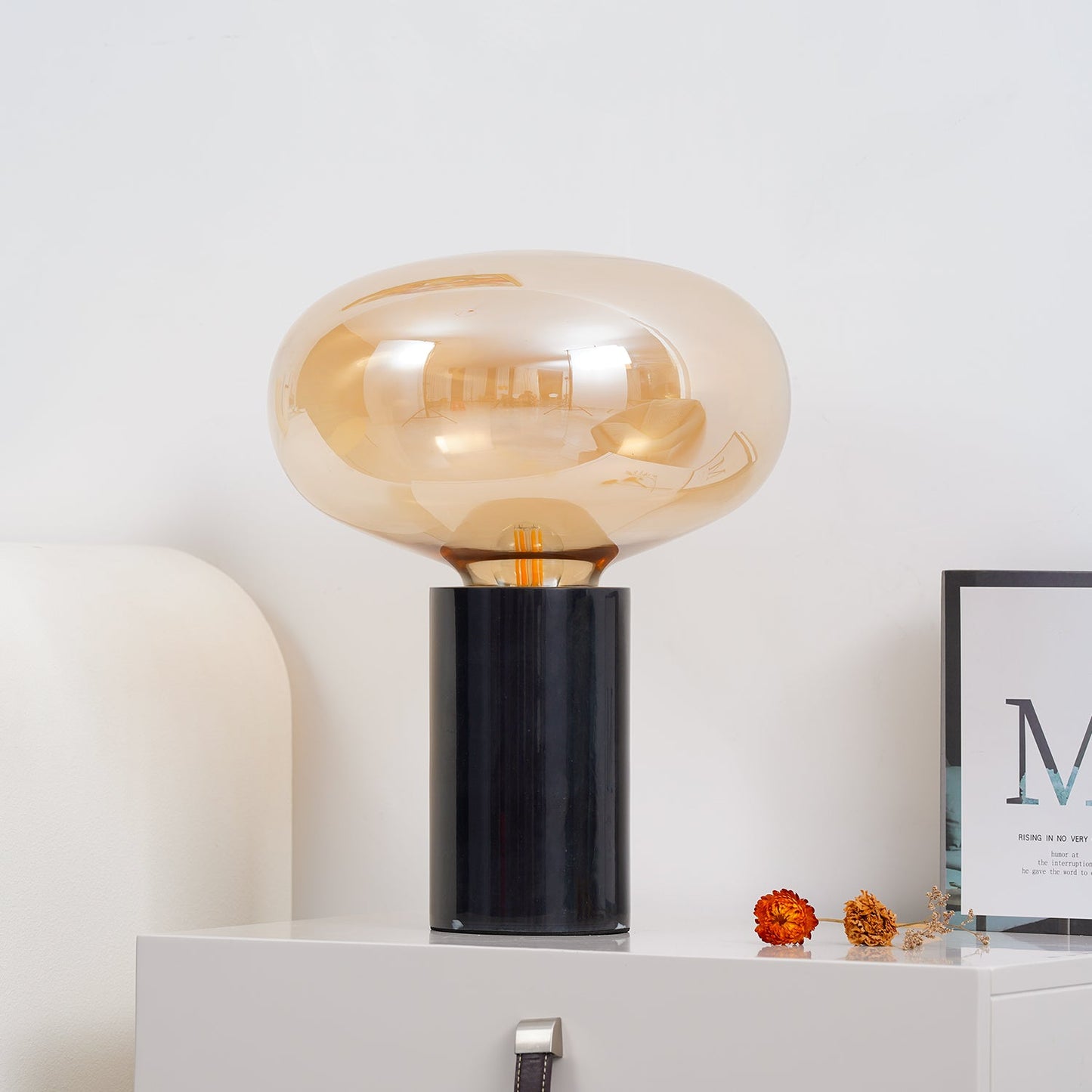 Sylvaine Table Lamp | Frosted Glass & Black Marble | 23cm or 32cm