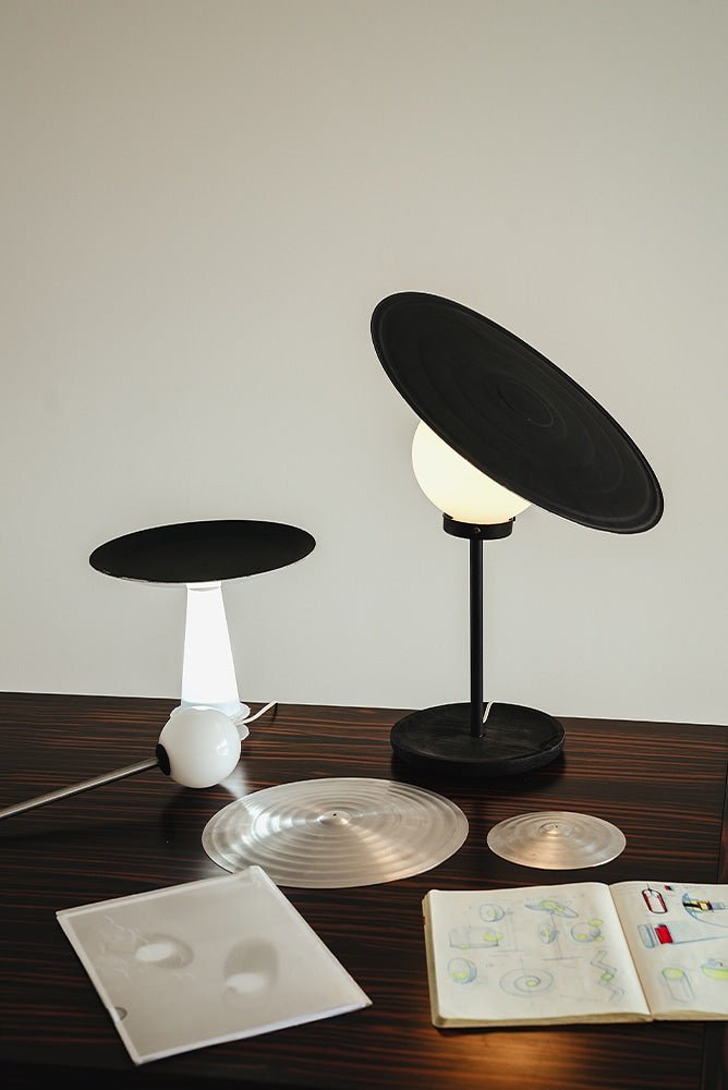 Symphony Table Lamp | Adjustable Rotating Shade | Red, Black, White