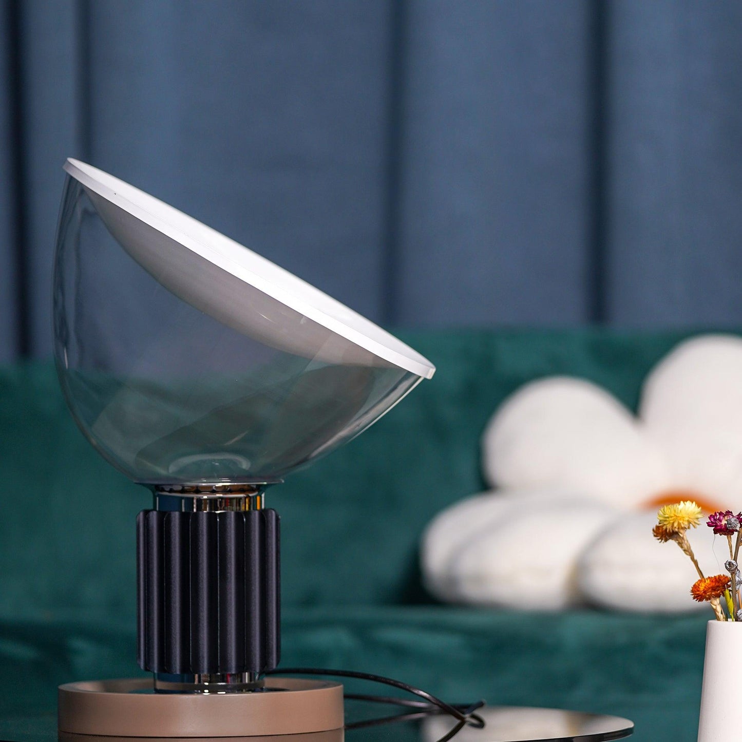 Radar Table Lamp | Glossy White Aluminum & Clear Glass | Adjustable Design
