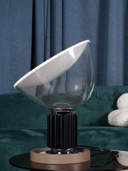 Radar Table Lamp | Glossy White Aluminum & Clear Glass | Adjustable Design