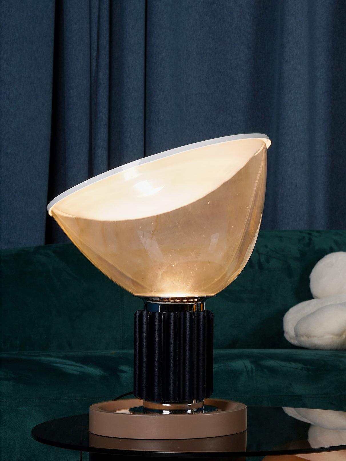 Radar Table Lamp | Glossy White Aluminum & Clear Glass | Adjustable Design