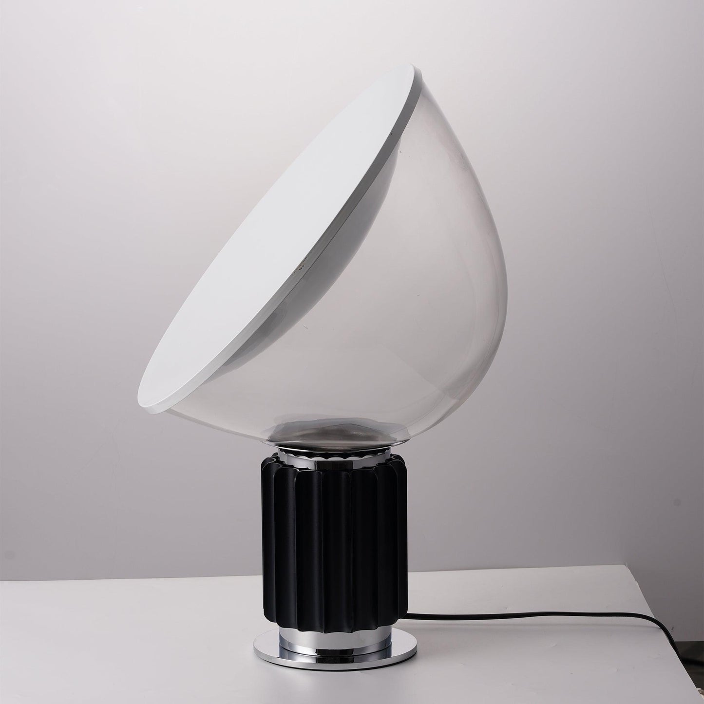 Radar Table Lamp | Glossy White Aluminum & Clear Glass | Adjustable Design